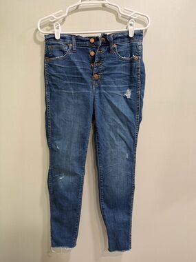 Madewell Women's Dark Blue Skinny Jeans with Button-Fly